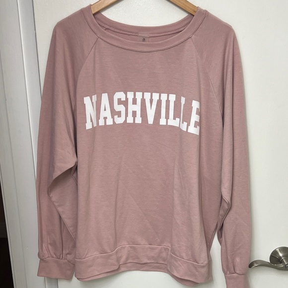 As Revival Tops - 138. As Revival, Dusty Rose sweatshirt w/ Nashville in white, on the Front Sz M